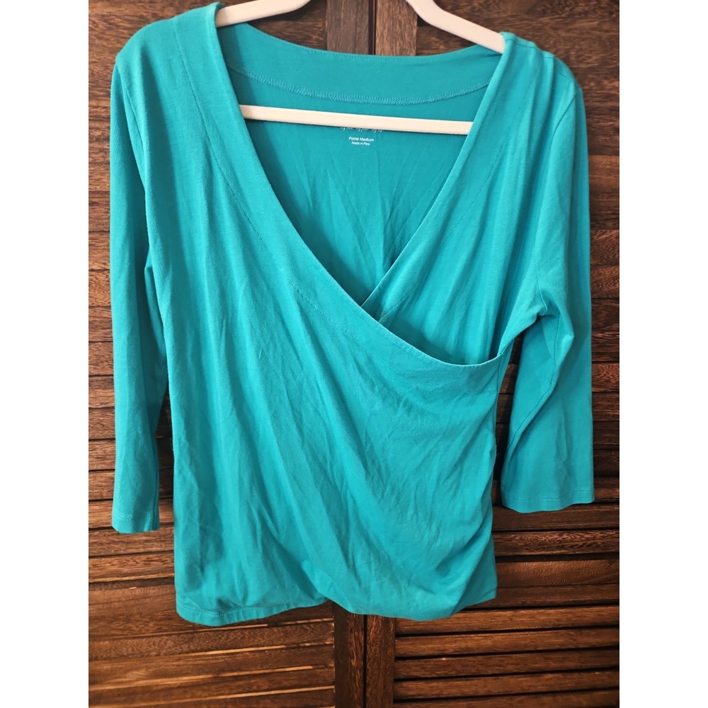 Soft Surroundings Teal Alyssa Knit Top Medium Petite #874